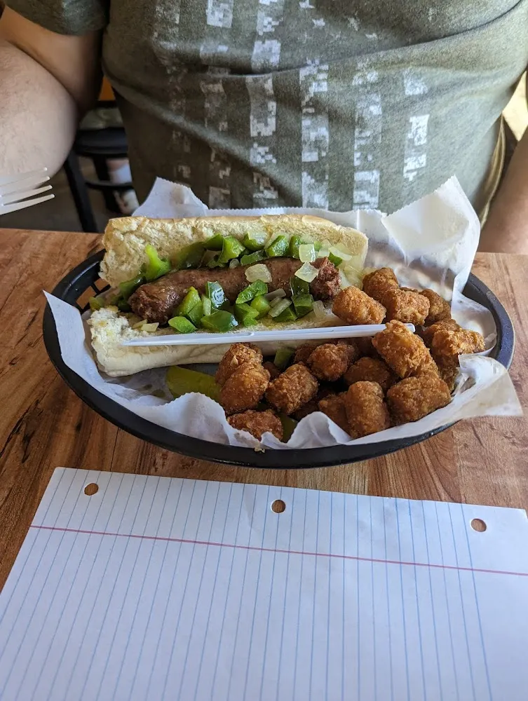 Sausage with Peppers and Onions with Tots